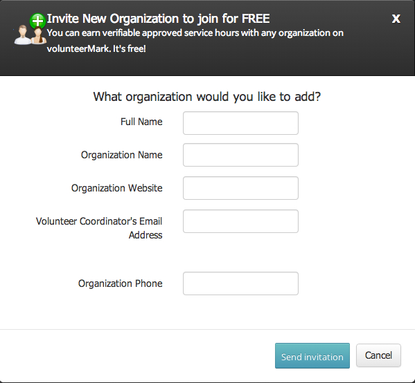 Invite new organization to join VolunteerMark Invite new organization to join VolunteerMark